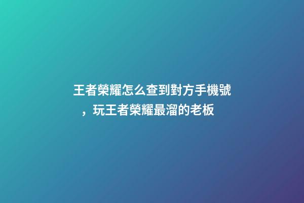 王者榮耀怎么查到對方手機號，玩王者榮耀最溜的老板-第1張-觀點-玄機派